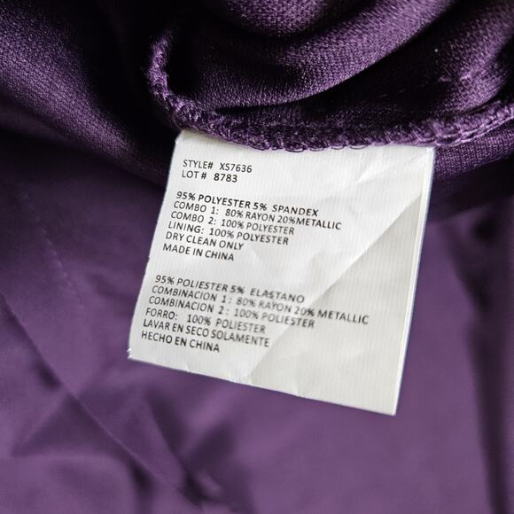 XSCAPE Purple Crochet Lace Column Gown Formal Dress 4 Sheer Stretch Event Party - Picture 15 of 16